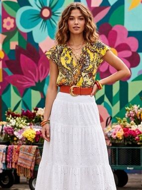 Yellow and Black Paisley Women's Blouse/D047
